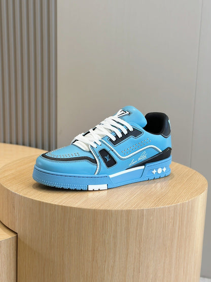 LV Trainer Sneaker In Teal Blue And Black Colorway