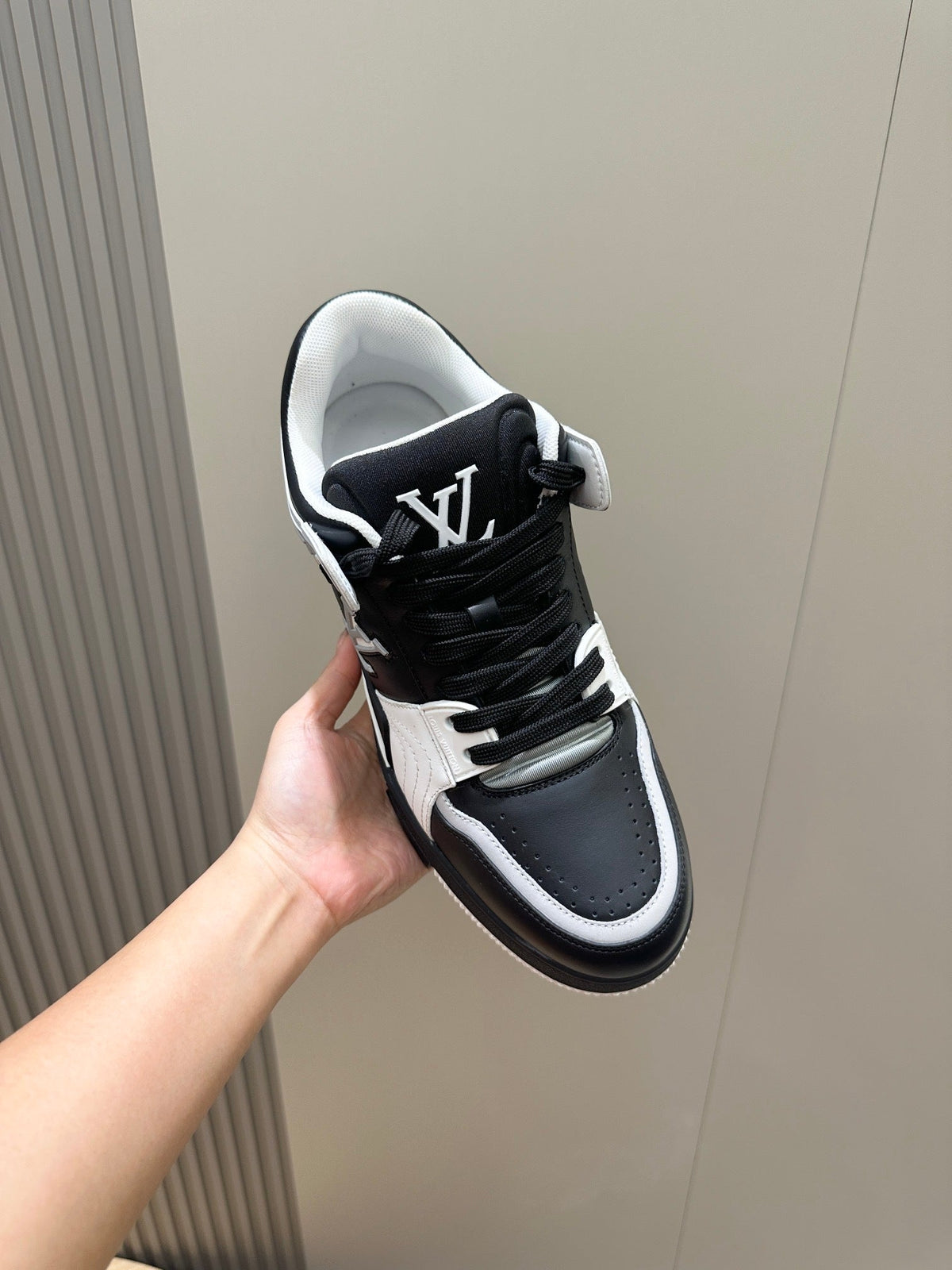 LV Trainer Sneakers In Black, Gray And White Colorway