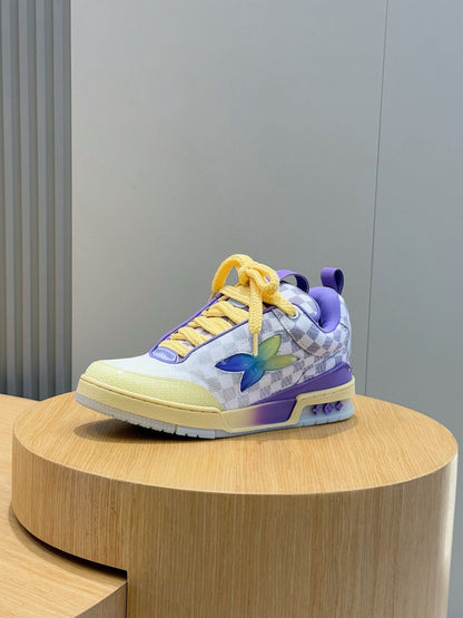LV Skate Sneaker In Gradient Damier Denim Purple, Yellow And White Colorway
