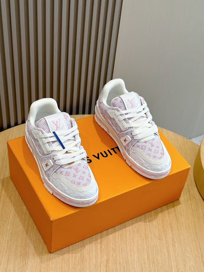 LV Pink And White Trainer Sneakers