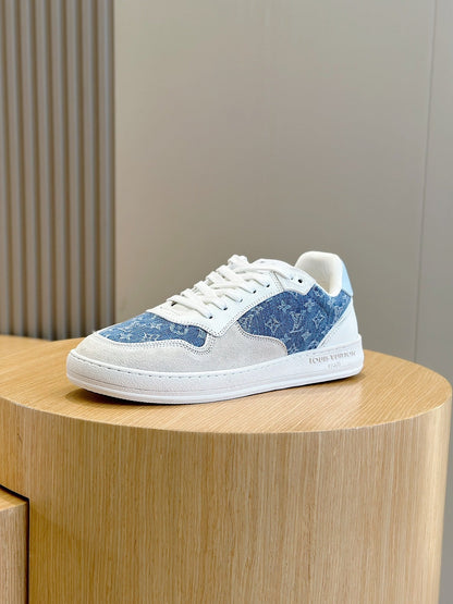 LV Stadium Low Sneaker In Light Blue Denim And White