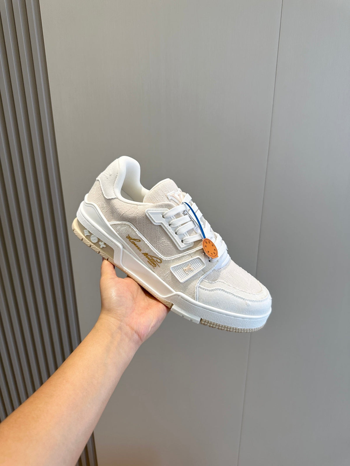 LV Trainer Sneaker In Beige And White Colorway
