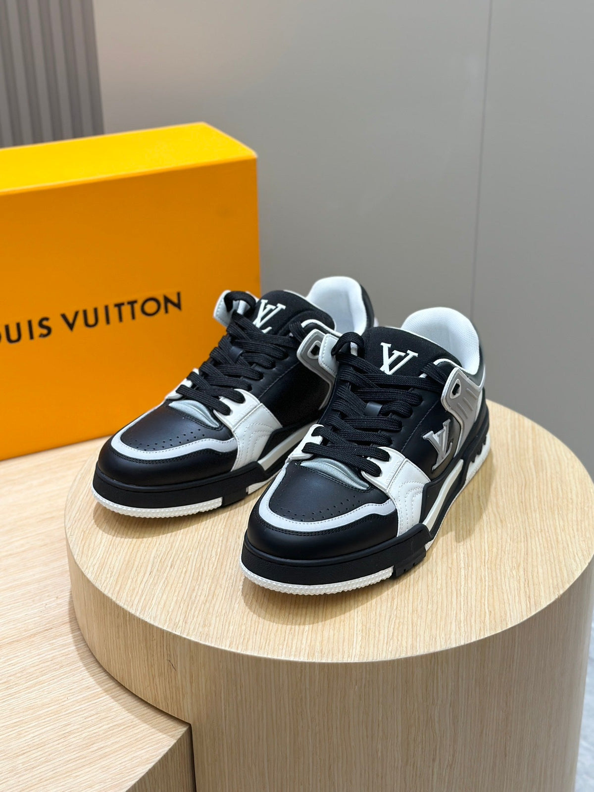 LV Trainer Sneakers In Black, Gray And White Colorway