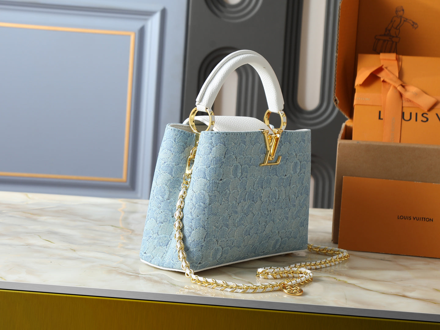Capucines Blue Wshed Denim Handbag