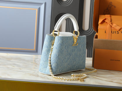 Capucines Blue Wshed Denim Handbag