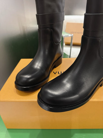 LV Black Mid-Calf Boots With  Decorative Strap And Buckle Detail