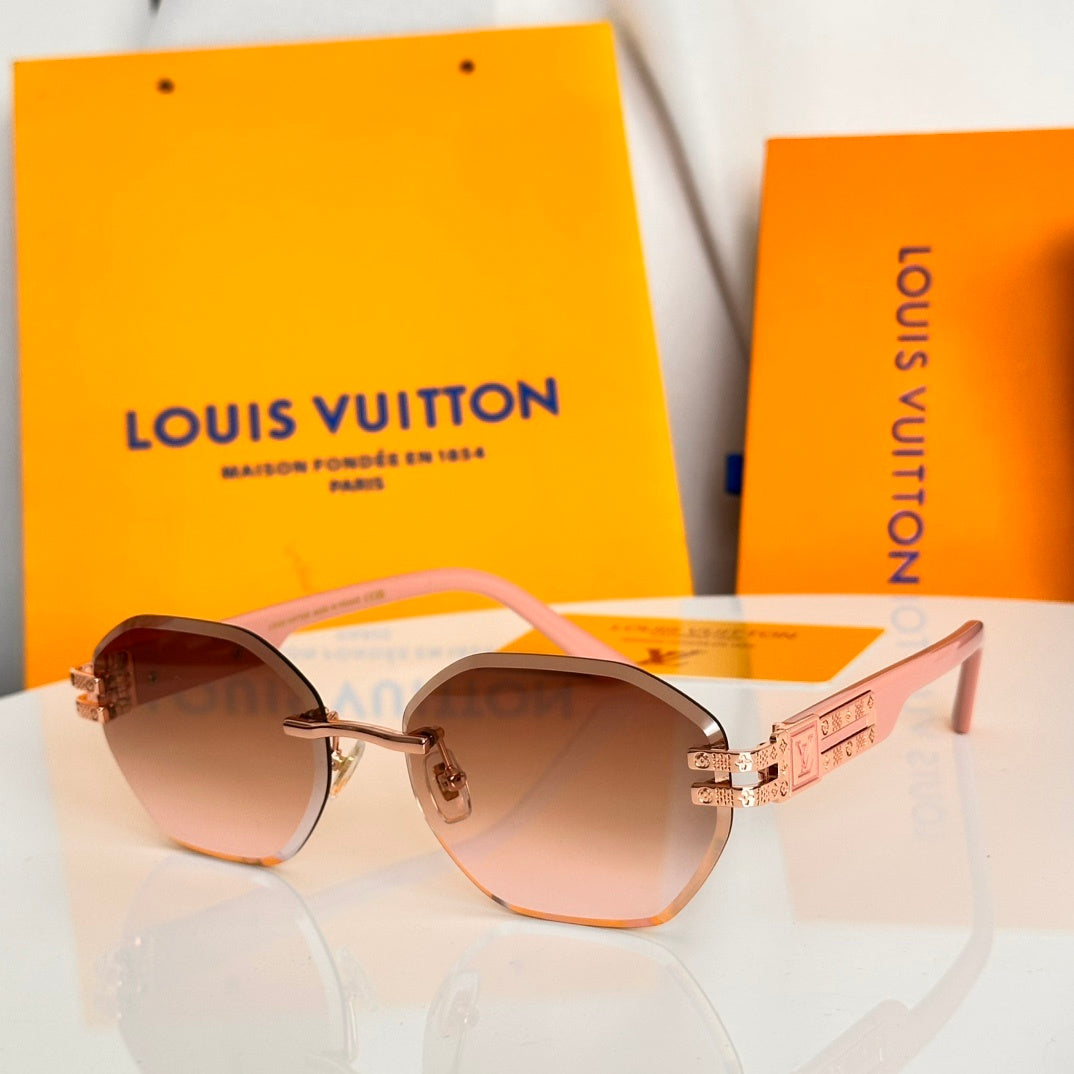 LV Stylish Rimless Sunglasses With Elegant Gradient Lenses Paired With Gold-Toned Hinge Details