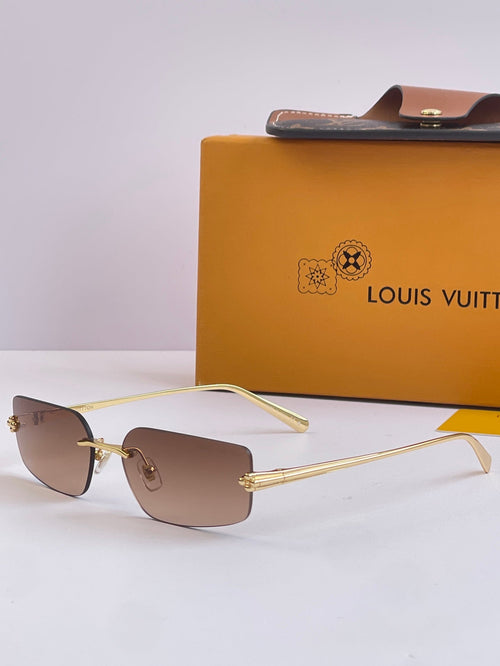 Rimless Gradient-Brown Sunglasses With Gold-Tone Metal Frame