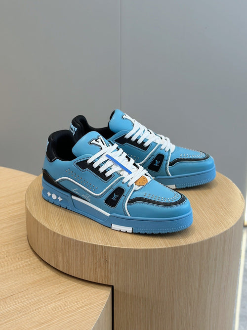 LV Trainer Sneaker In Teal Blue And Black Colorway