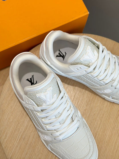 LV Trainer Sneakers In White And Iconic Signature On The Side