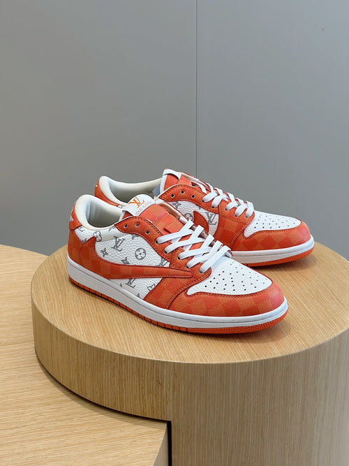 LV Travis Scott-style With Orange And White Monogram Trainer Sneakers
