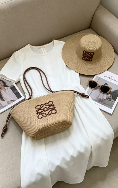 Two-Tone Woven Straw Bag