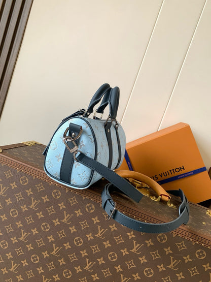 Keepall Bandouliere 25 Blue Monogram Heritage Canvas