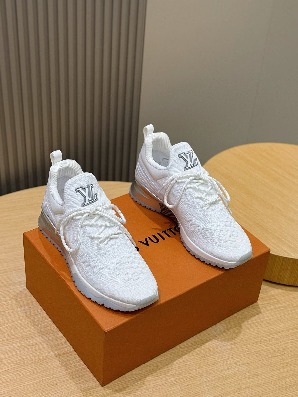 LV New Runner Knit Sneakers With Silver-Tone Initials