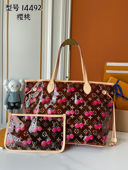 Cherry Print Transparent Tote Bag Set