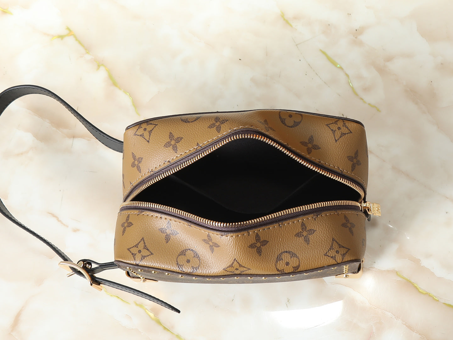 Studded Monogram Cosmetic Pouch / Toiletry Bag