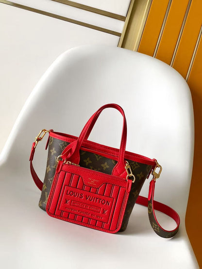 Neverfull Inside Out BB Bag With Vibrant Red Exterior