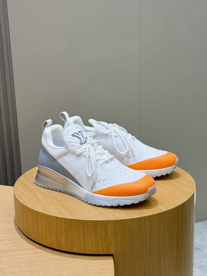 LV Runner Sneakers Featuring An Orange Toe Cap And a Silver Heel Accent
