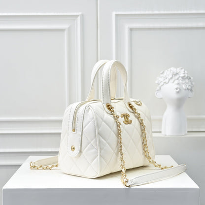 Caviar Quilted Small Bowling Bag White