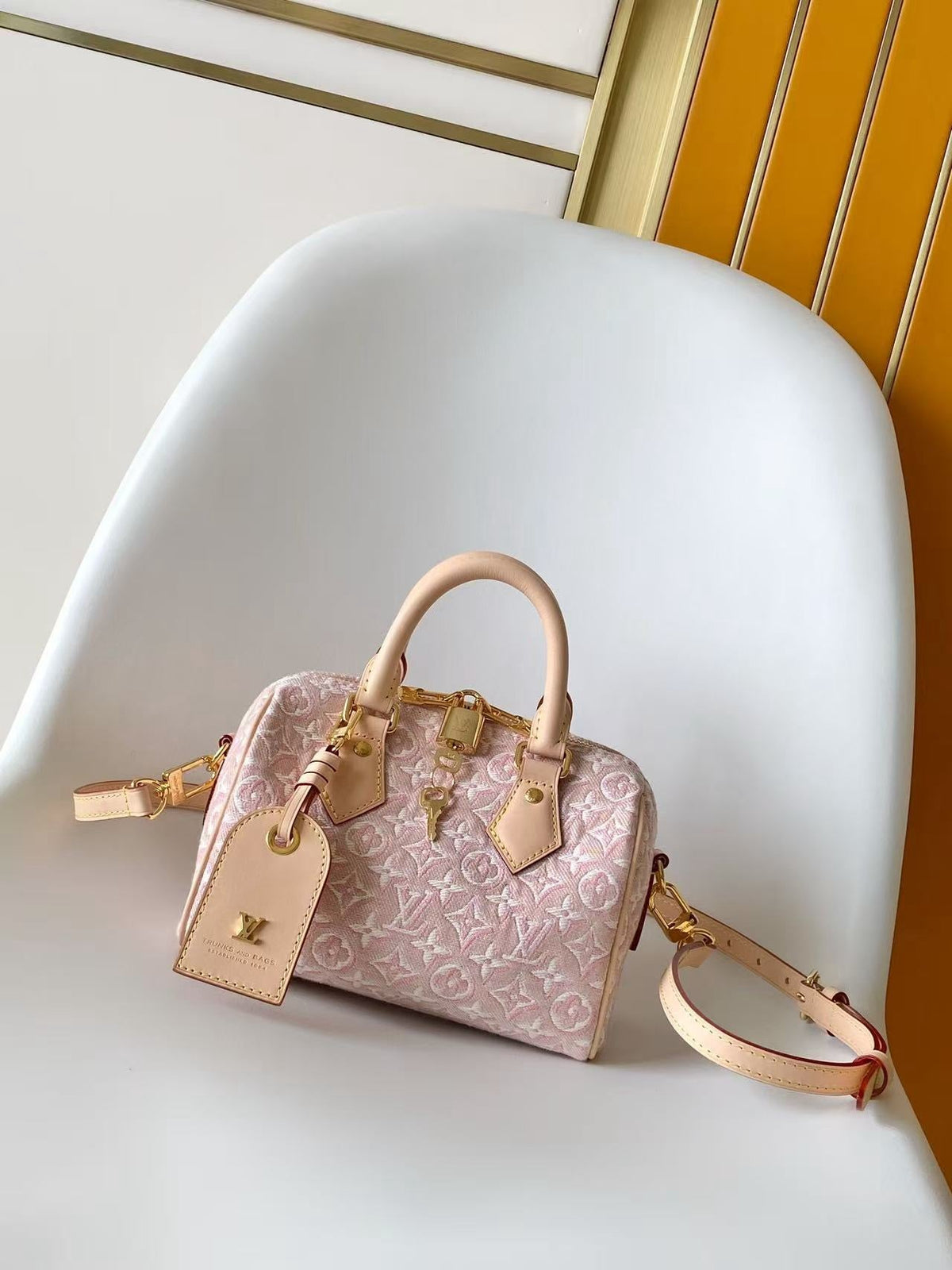 Speedy Bandouliere 20 Pink Monogram Jacquard Canvas
