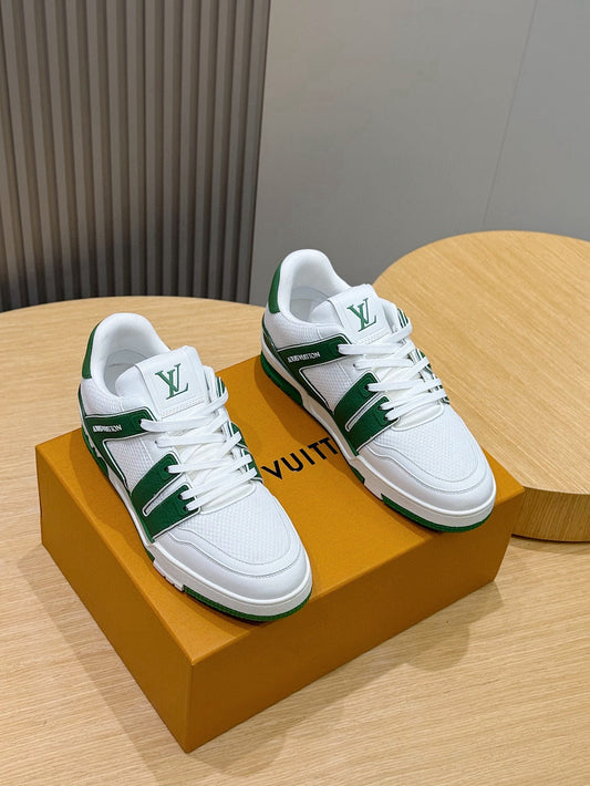 White And Green LV Trainer Low-Top Sneakers