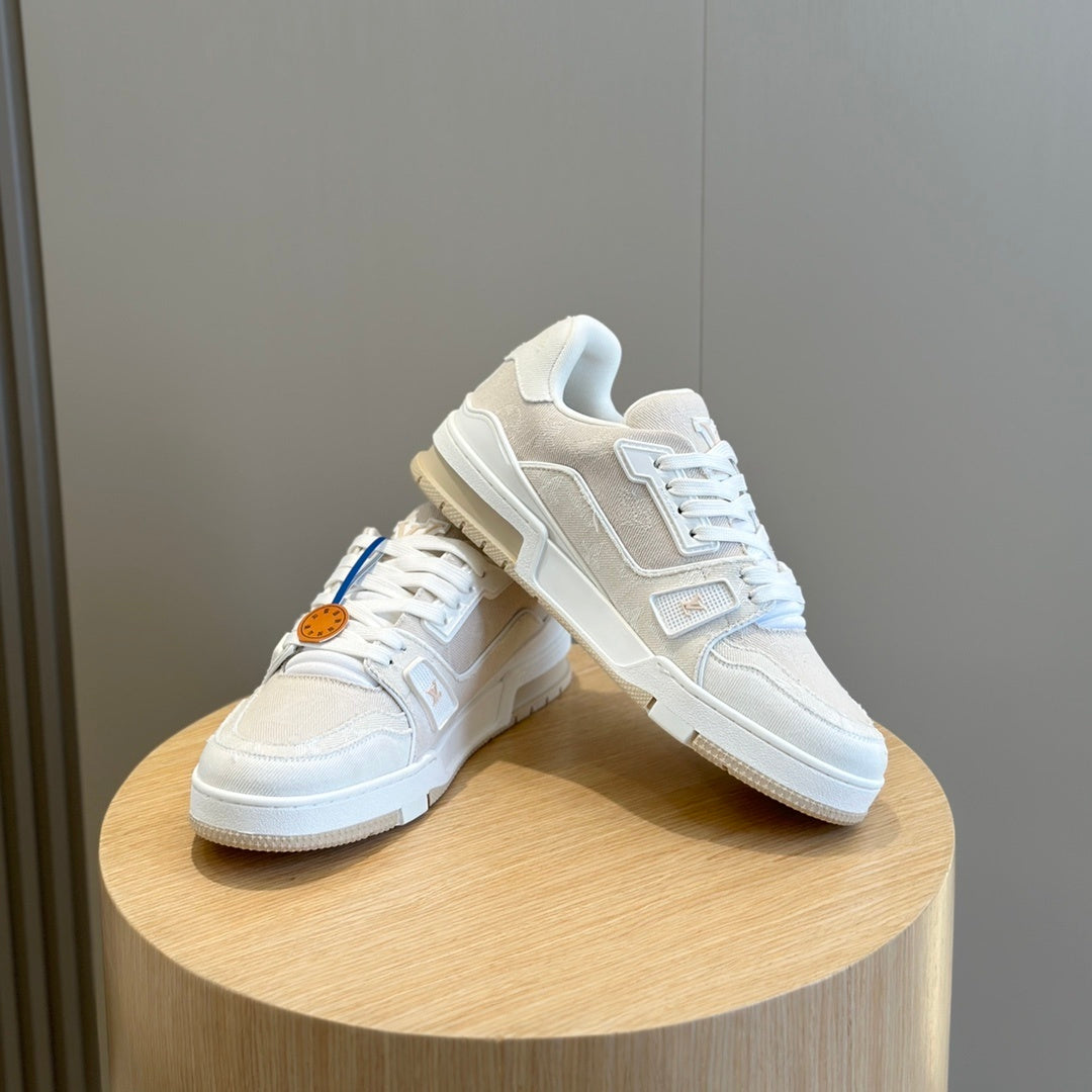 LV Trainer Sneaker In Beige And White Colorway