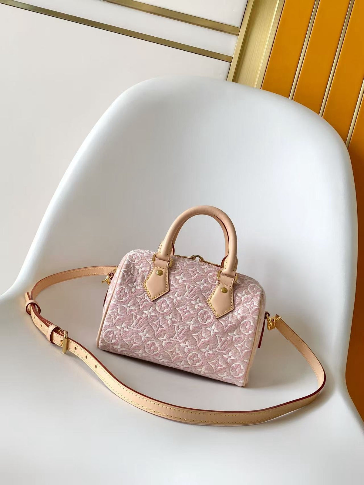 Speedy Bandouliere 20 Pink Monogram Jacquard Canvas
