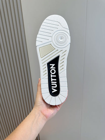 LV Trainer Sneakers In Cream And Black Colorway
