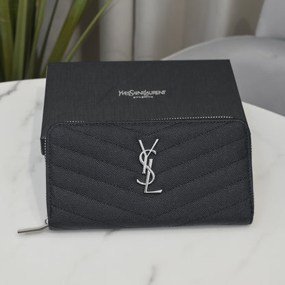 Large Zip Around Wallet With Silver Hardware