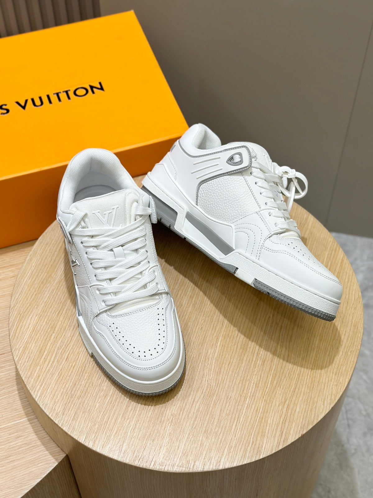 LV Trainer Crisp All-White Leather Toe Detailing