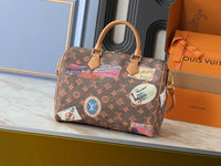 Brown Monogram with Travel Stamp Print