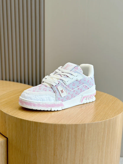 LV Pink And White Trainer Sneakers