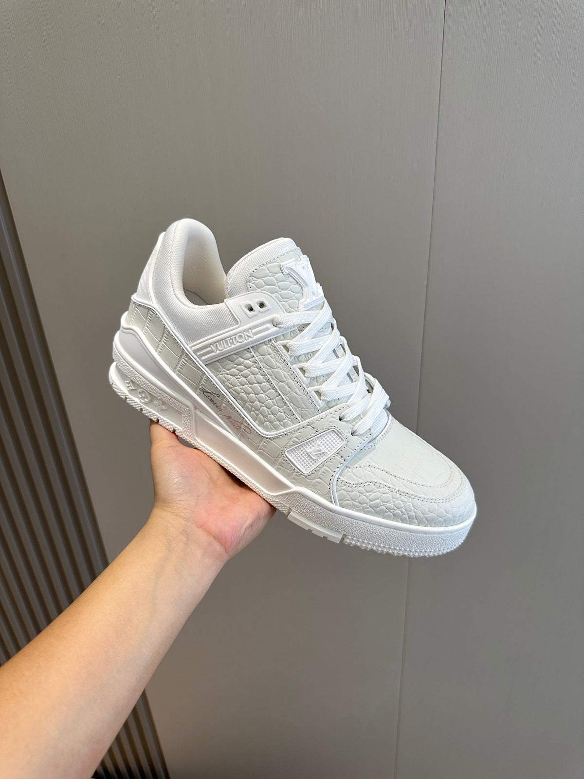 LV Trainer Sneakers In White And Iconic Signature On The Side