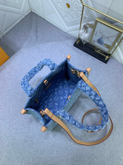 Denim Monogram Top Handle Bag with Braided Handles