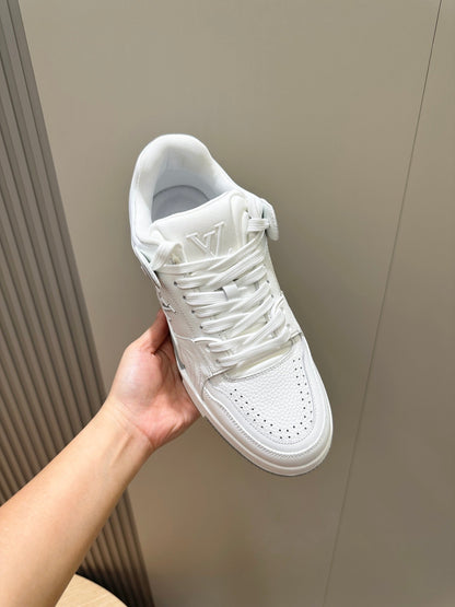 LV Trainer Crisp All-White Leather Toe Detailing