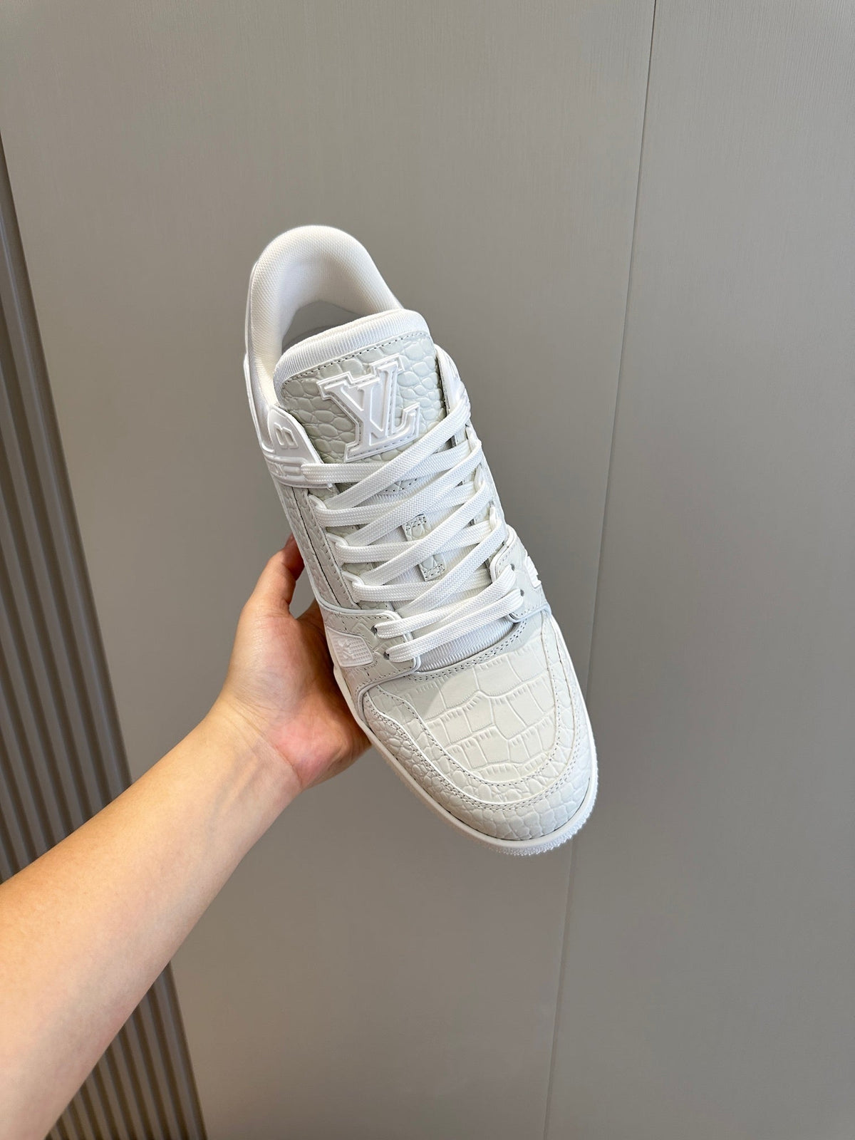 LV Trainer Sneakers In White And Iconic Signature On The Side
