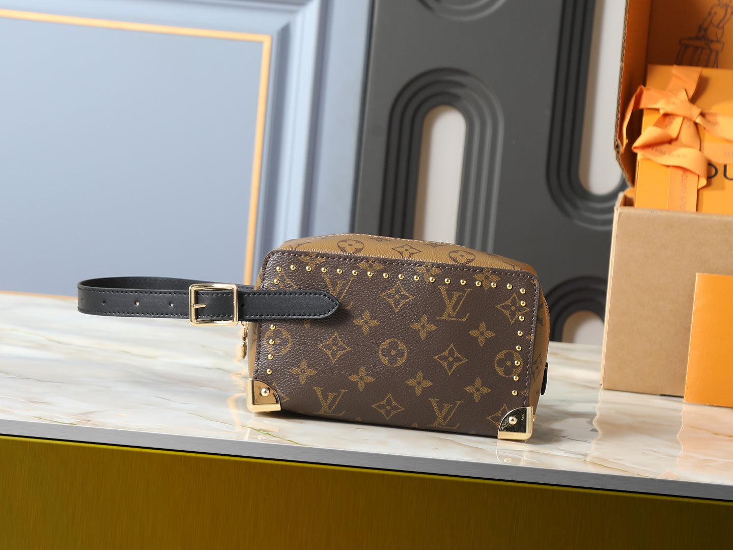 Studded Monogram Cosmetic Pouch / Toiletry Bag