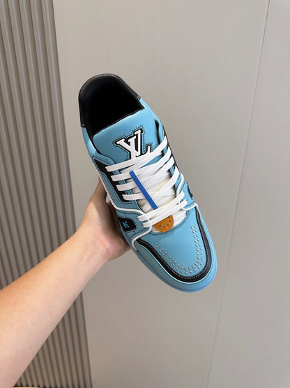 LV Trainer Sneaker In Teal Blue And Black Colorway