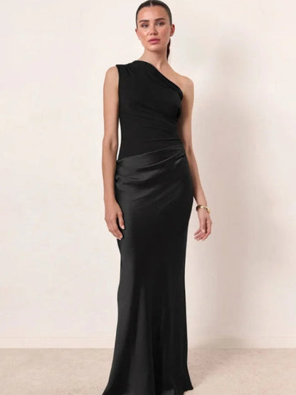Crossbody Pleated Stitching Satin Skirt