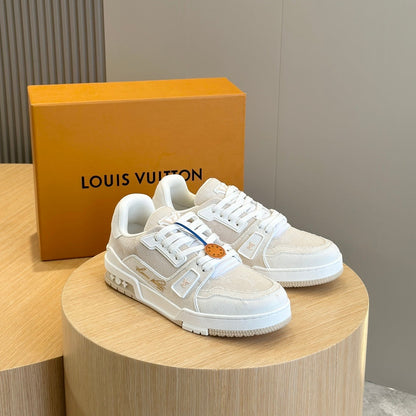 LV Trainer Sneaker In Beige And White Colorway