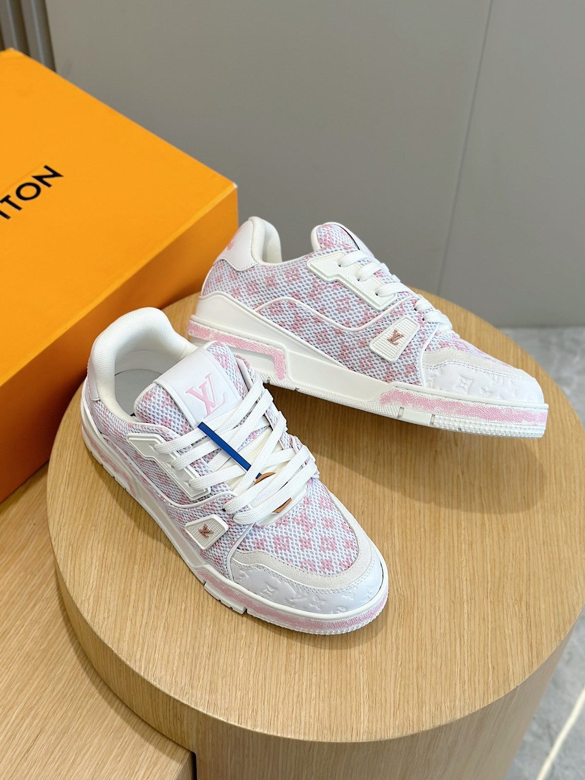 LV Pink And White Trainer Sneakers