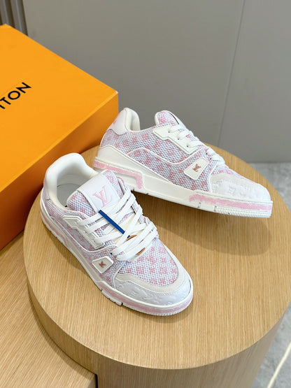 LV Pink And White Trainer Sneakers