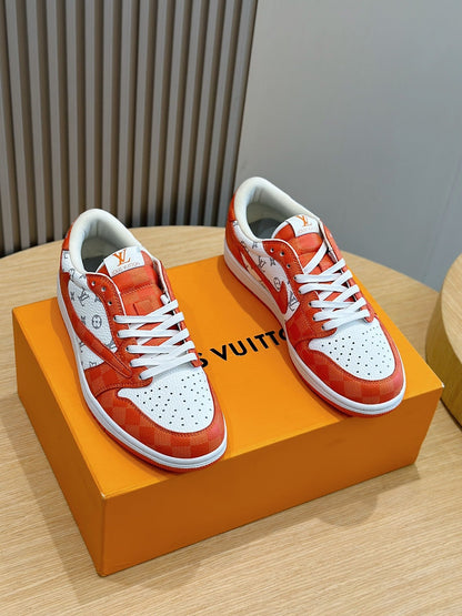 LV Travis Scott-style With Orange And White Monogram Trainer Sneakers