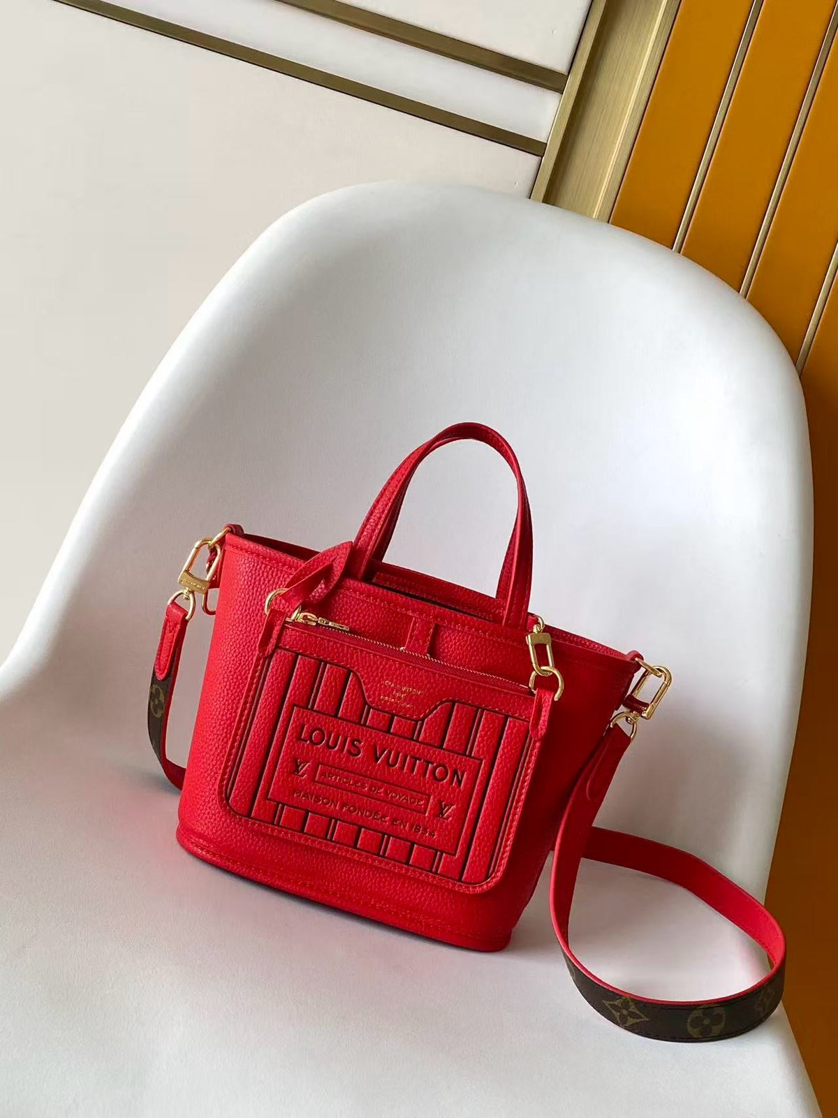 Neverfull Inside Out BB Bag With Vibrant Red Exterior