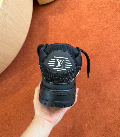 LV Trainer Maxi Sneaker In Black Detailed With Glittering Crystals