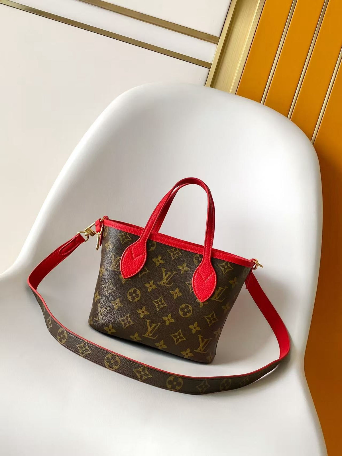 Neverfull Inside Out BB Bag With Vibrant Red Exterior