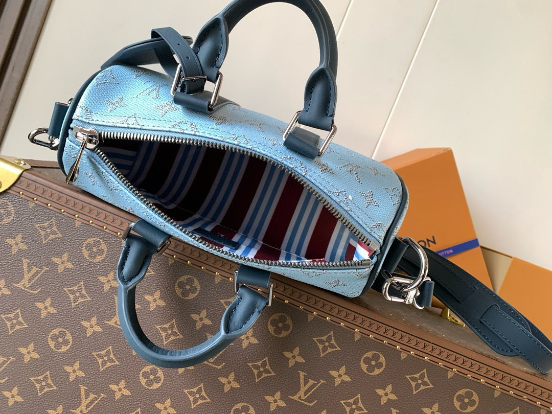 Keepall Bandouliere 25 Blue Monogram Heritage Canvas