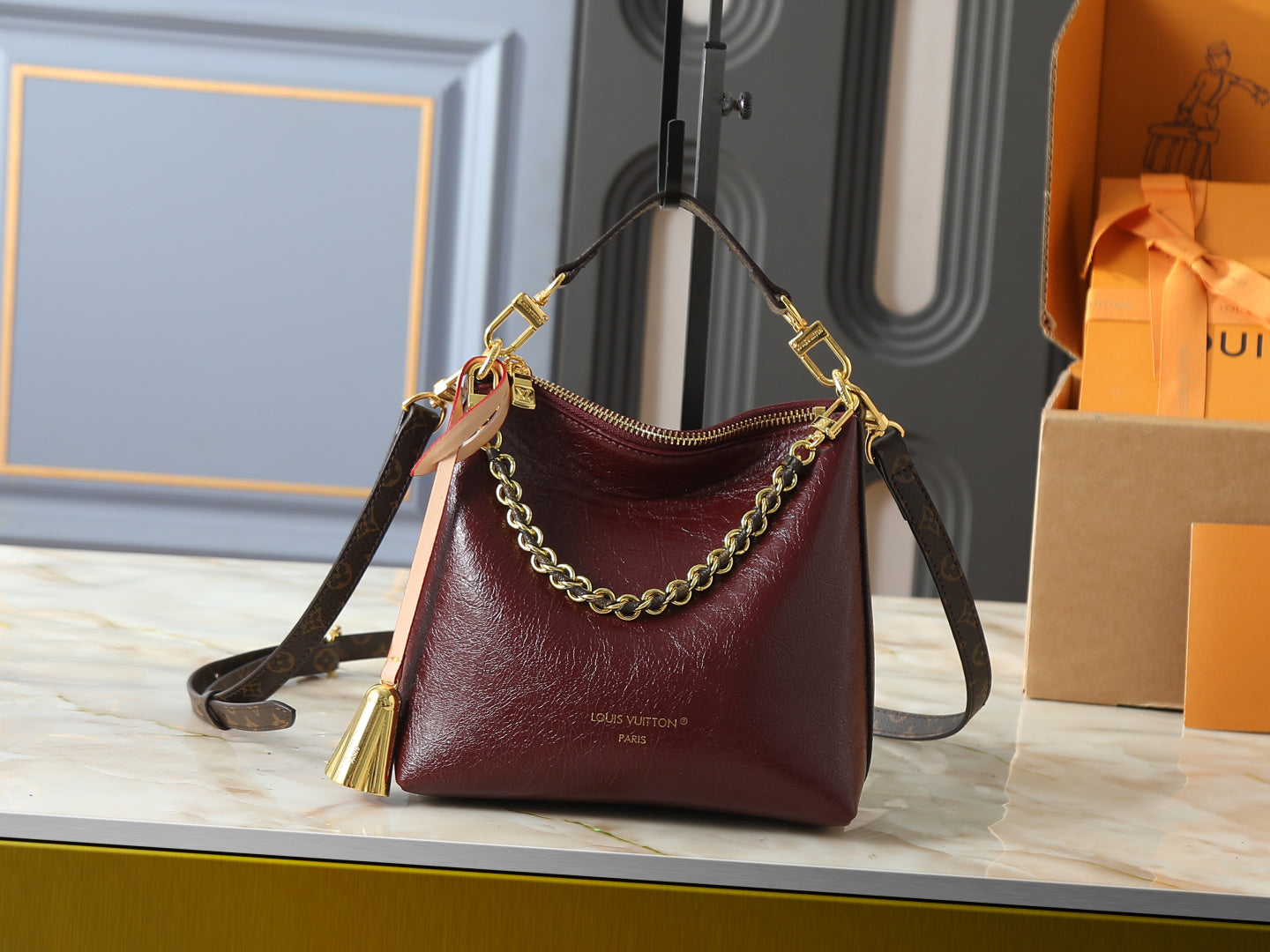 Chain Accent Hobo Shoulder Bag