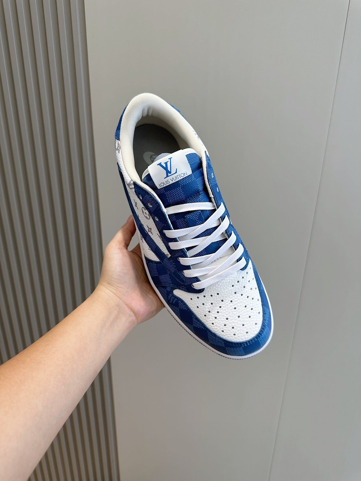 LV Monogram Denim Pattern Trainer Sneakers
