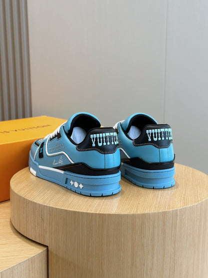 LV Trainer Sneaker In Teal Blue And Black Colorway